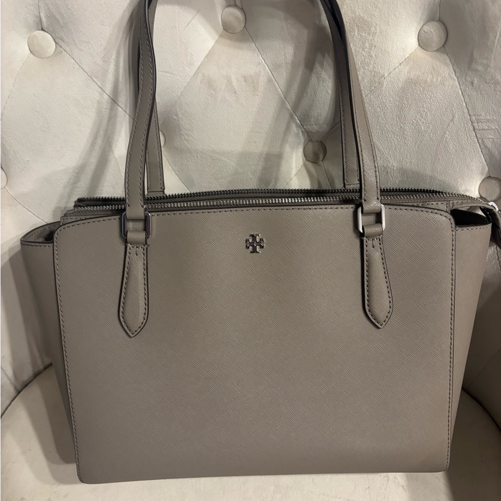 Tory Burch Gray Saffriano Leather Tote Bag